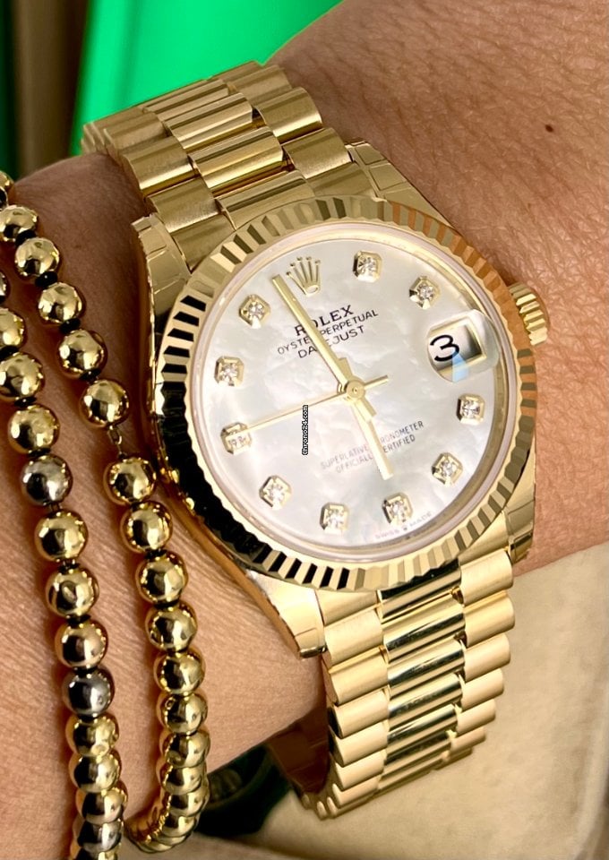 Datejust 31 MOP-Diamant-Zifferblatt, 18K Gold, 2022, neu, Full Stickers