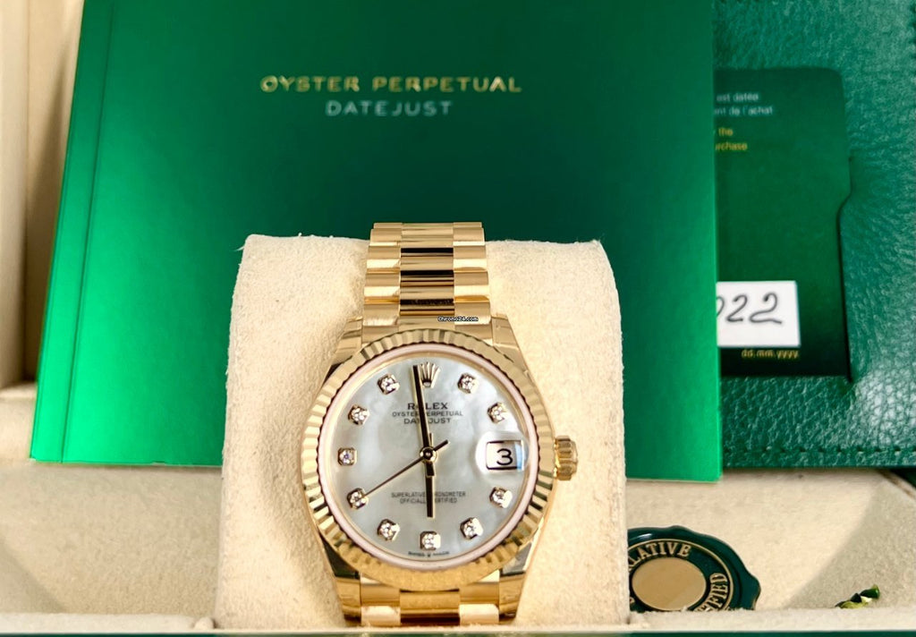 Datejust 31 MOP-Diamant-Zifferblatt, 18K Gold, 2022, neu, Full Stickers