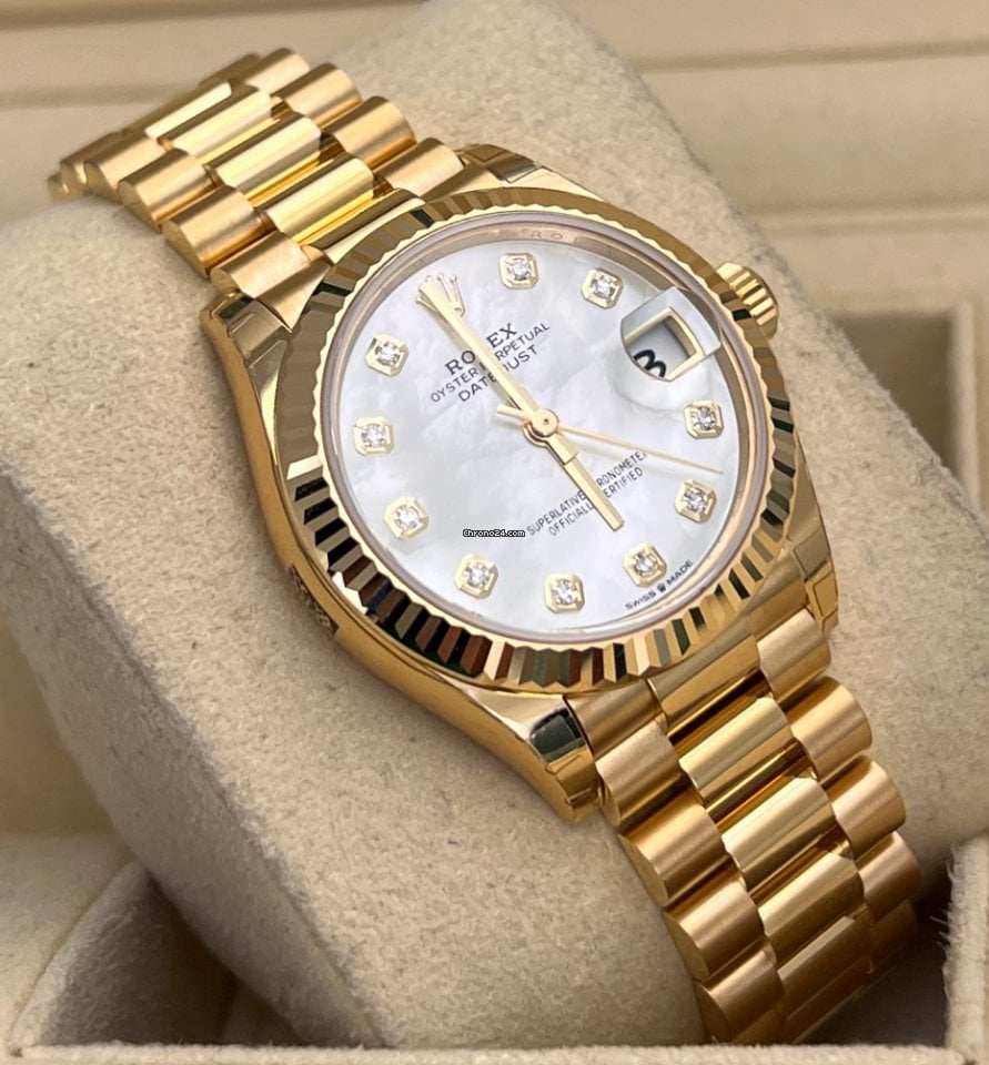 Datejust 31 MOP-Diamant-Zifferblatt, 18K Gold, 2022, neu, Full Stickers