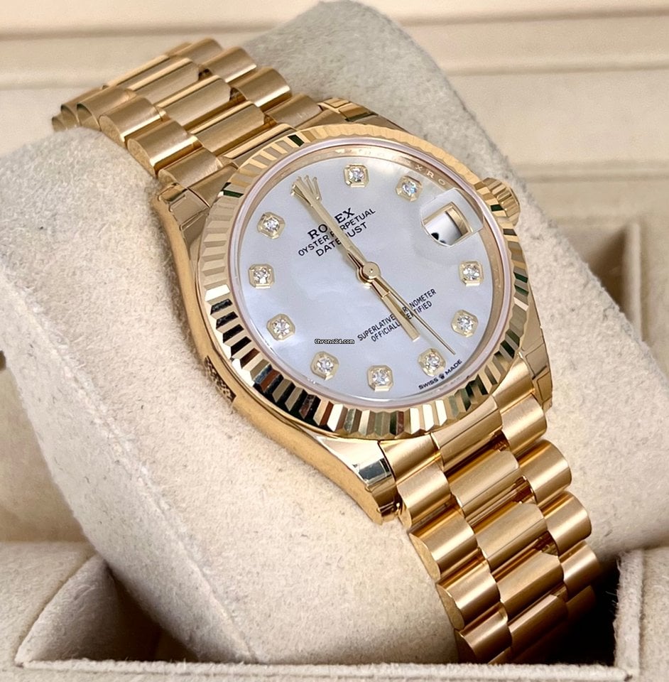 Datejust 31 MOP-Diamant-Zifferblatt, 18K Gold, 2022, neu, Full Stickers