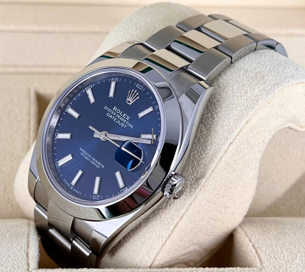 Datejust 41 Ref. 126300, blaues Stick-Zifferblatt, 2024, wie neu