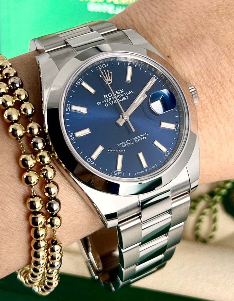 Datejust 41 Ref. 126300, blaues Stick-Zifferblatt, 2024, wie neu