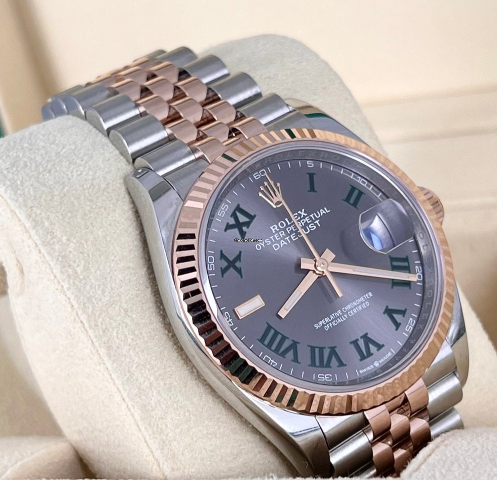 Datejust 36 Stahl und Roségold, 2025, neu, Komplettset, Wimbledon-Zifferblatt