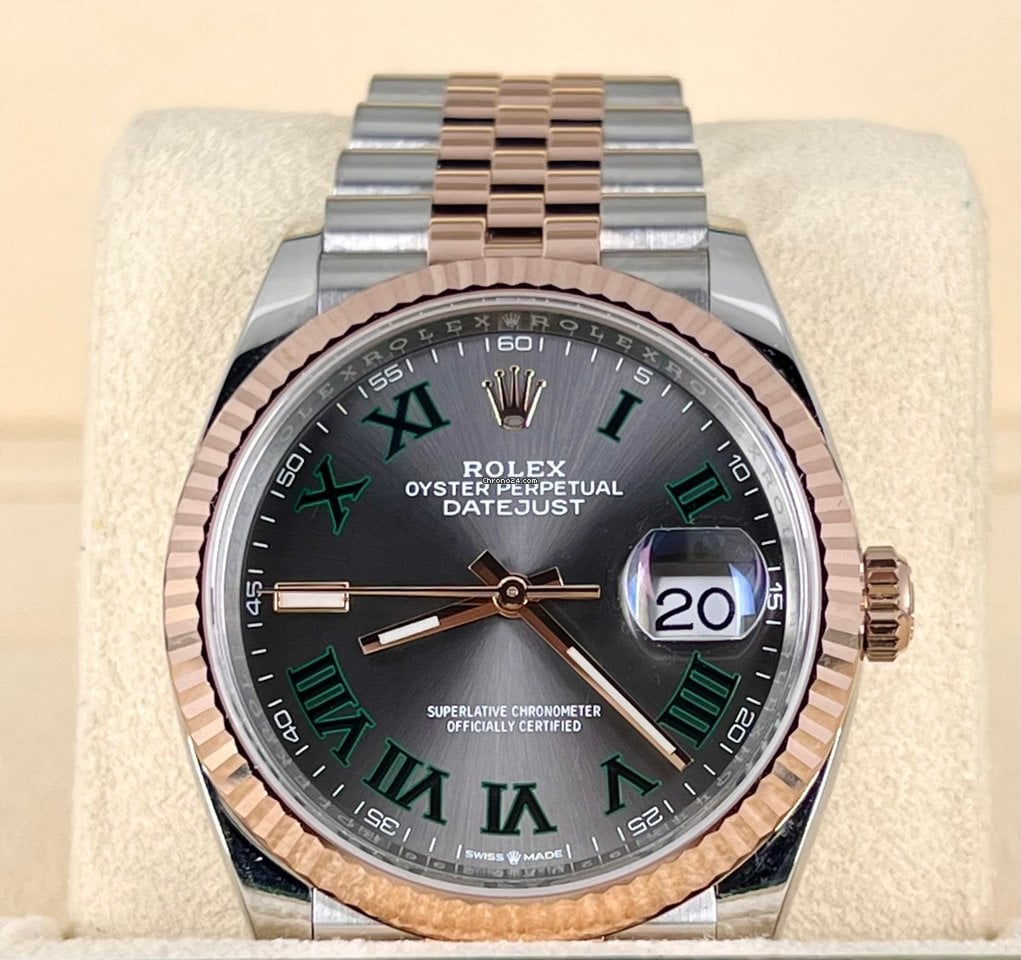 Datejust 36 Stahl und Roségold, 2025, neu, Komplettset, Wimbledon-Zifferblatt