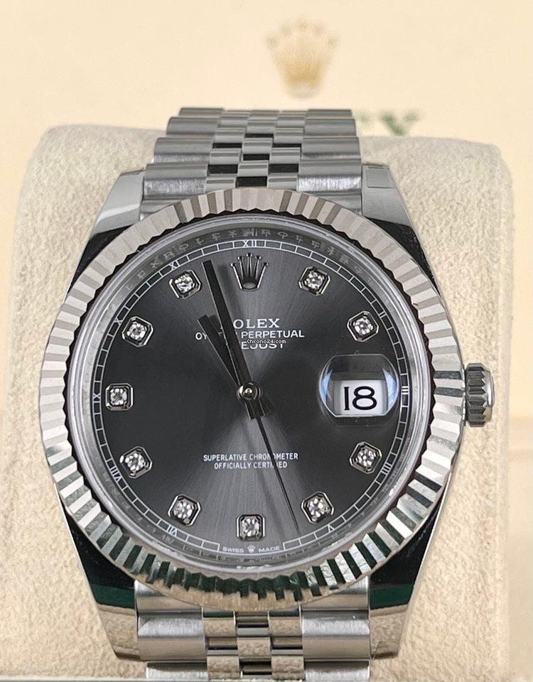 Datejust 41 Weißgold, graues Werks-Diamant-Zifferblatt, ungetragen