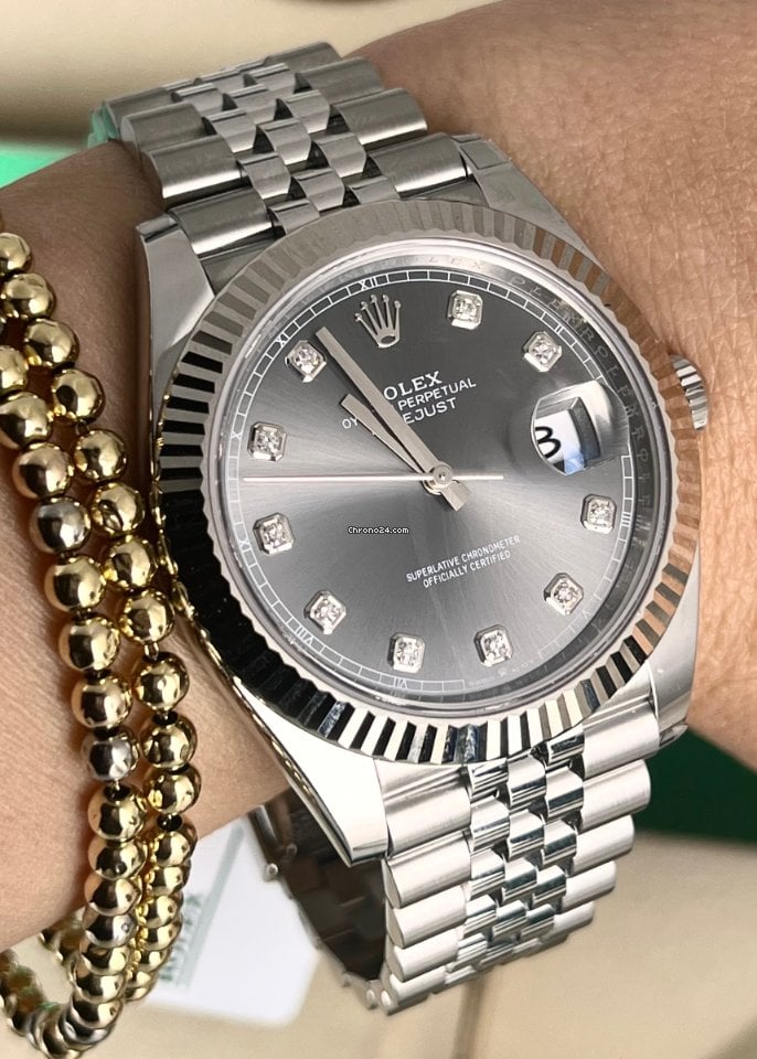 Datejust 41 Weißgold, graues Werks-Diamant-Zifferblatt, ungetragen
