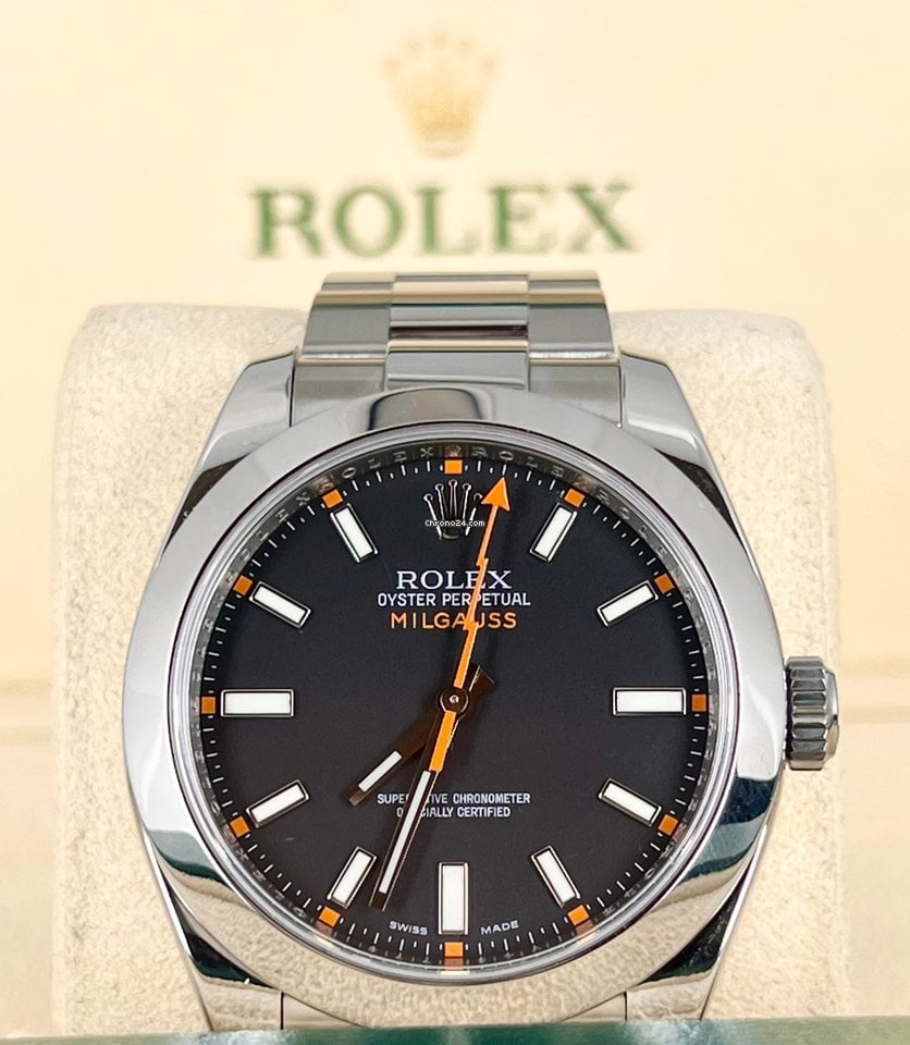 Milgauss zertifiziert, schwarzes Zifferblatt mit orangefarbenen Akzenten, nur Uhr, sehr guter Zustand, Service 2024