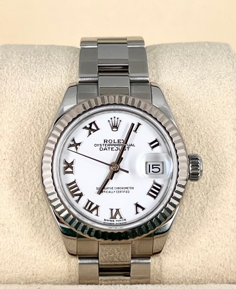 Lady-Datejust 28 mm, Box und Papiere, wie neu, Weißgoldlünette