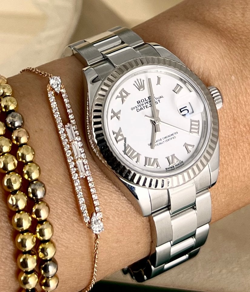 Lady-Datejust 28 mm, Box und Papiere, wie neu, Weißgoldlünette