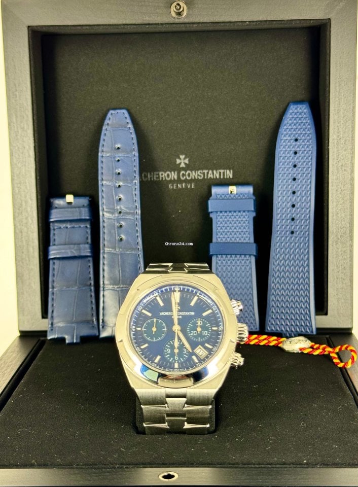 Overseas Chronograph mit blauem Zifferblatt, neu 2021, Komplettset