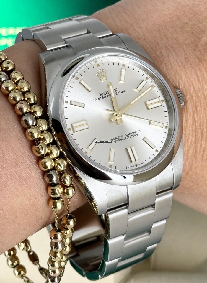 Oyster Perpetual 41 graues Zifferblatt mit goldenen Zahlen