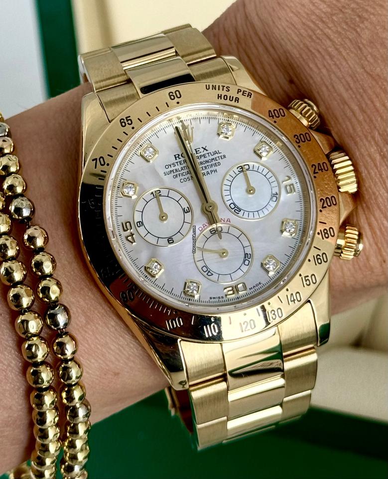 Daytona Perlmutt-Zifferblatt mit Diamanten, 18K Gelbgold, Komplettset