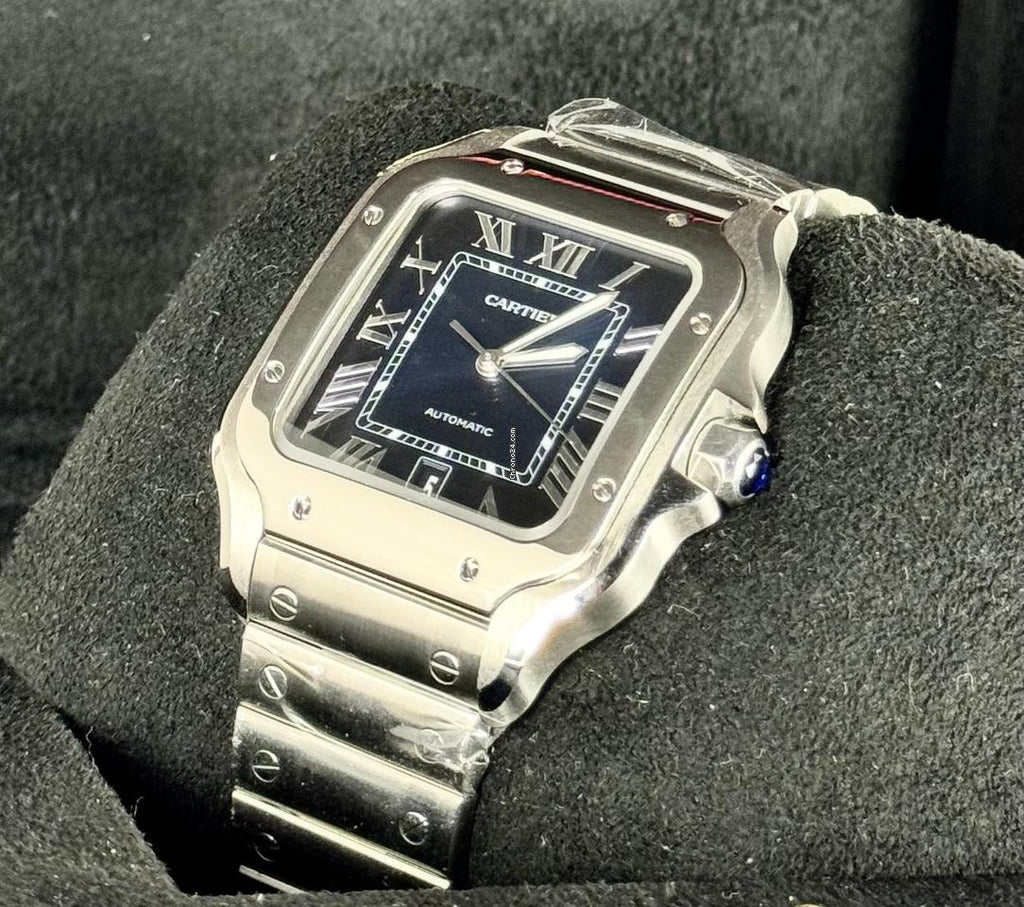 Santos de Cartier blaues Zifferblatt, nur Box und Karte