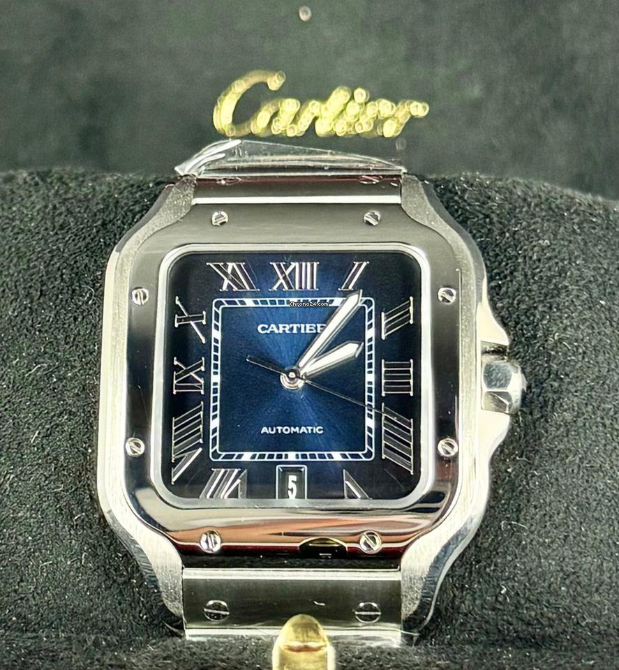 Santos de Cartier blaues Zifferblatt, nur Box und Karte