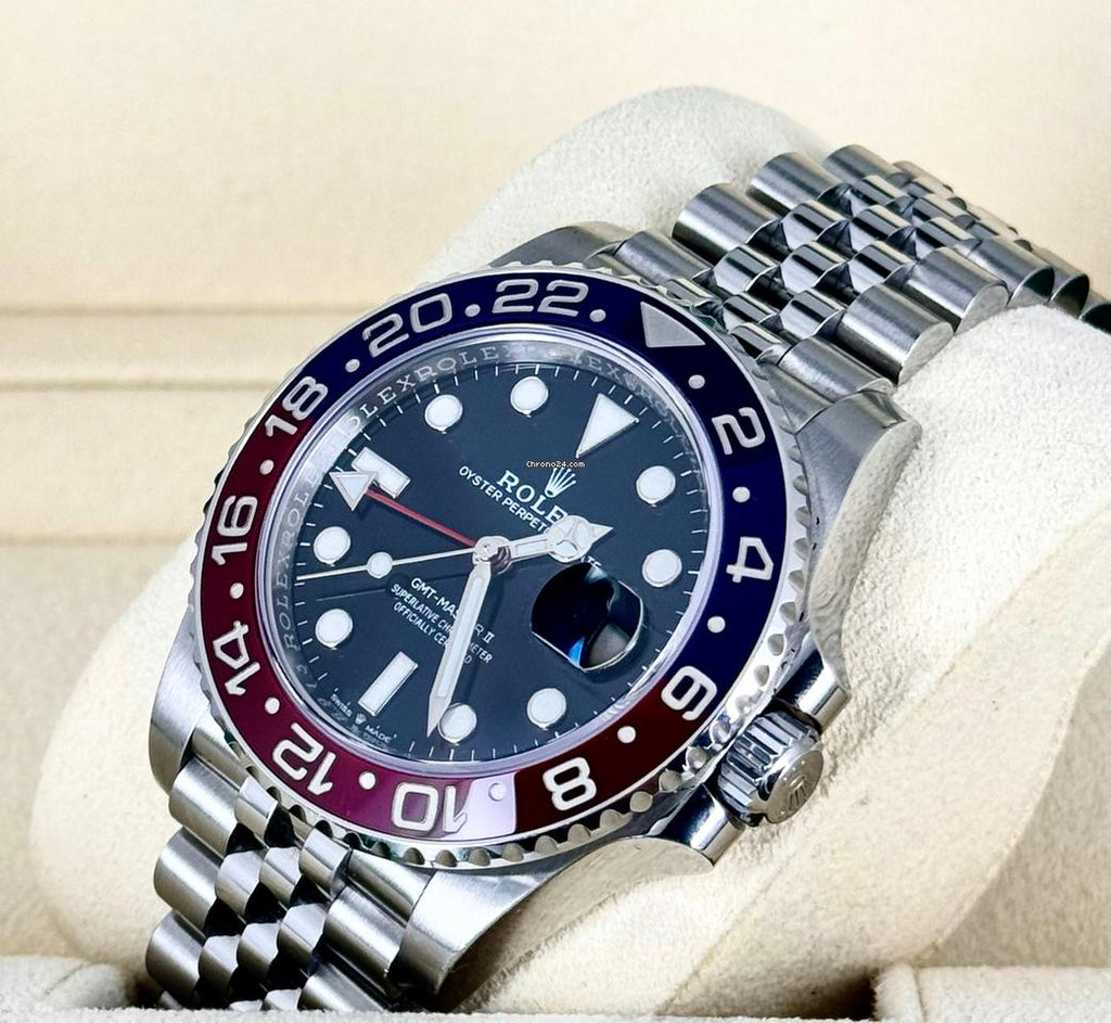 Rolex GMT-Master II „Pepsi“ Jubilé-Band, 2019, Box & Papiere
