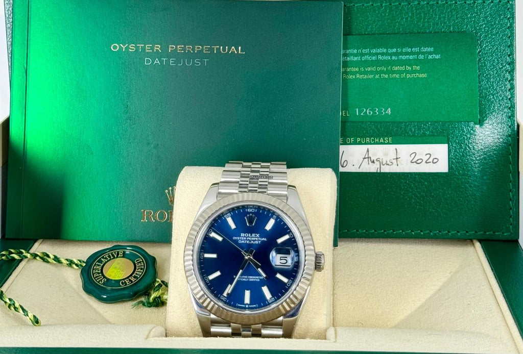 Datejust 41 zertifiziert, blaues Stick-Zifferblatt, 2020, neue Karte