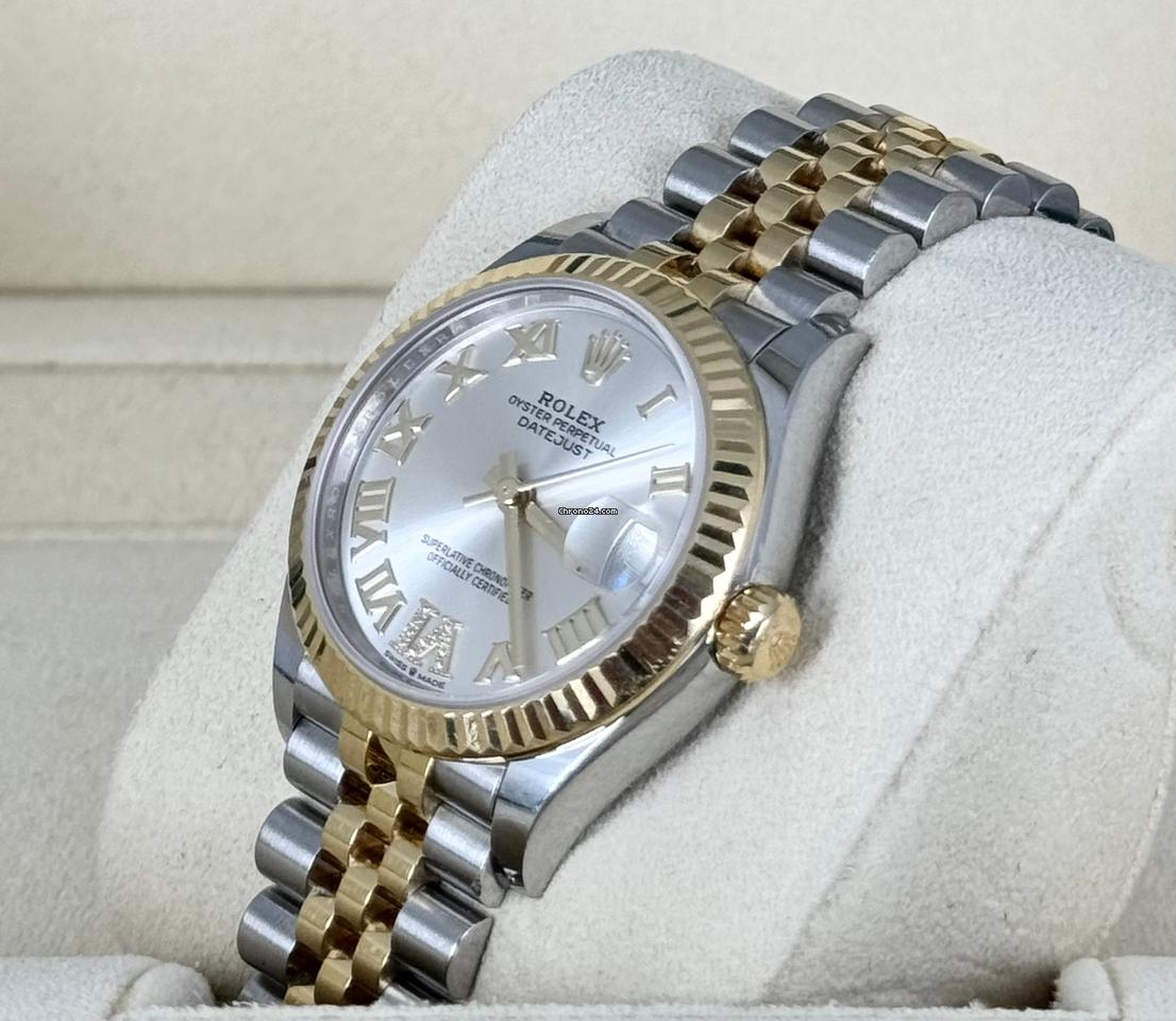 Datejust 31 mit werksseitigem Diamant-Zifferblatt, Stahl und 18K Gold, Komplettset