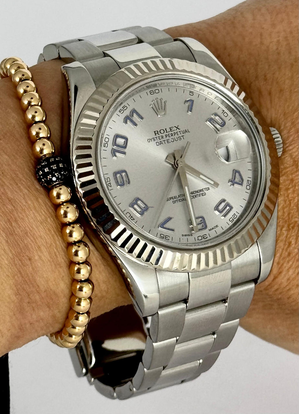 Rolex Datejust II arabisches silbernes Zifferblatt, Box & Papiere, Weißgoldlünette