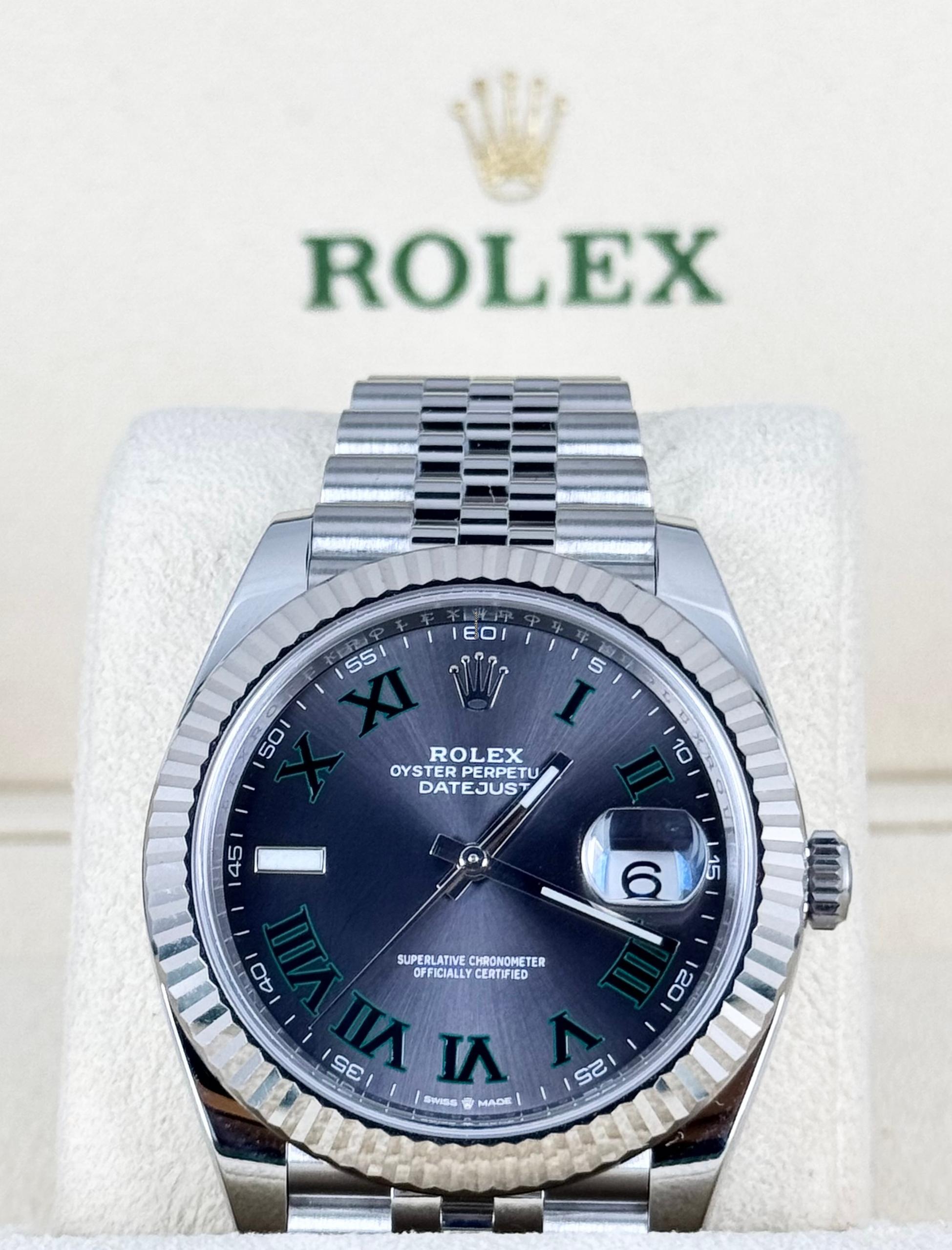 Rolex Datejust 41 zertifiziert, Weißgoldlünette, Wimbledon-Zifferblatt, Jubilé-Band, 2019, LC EU