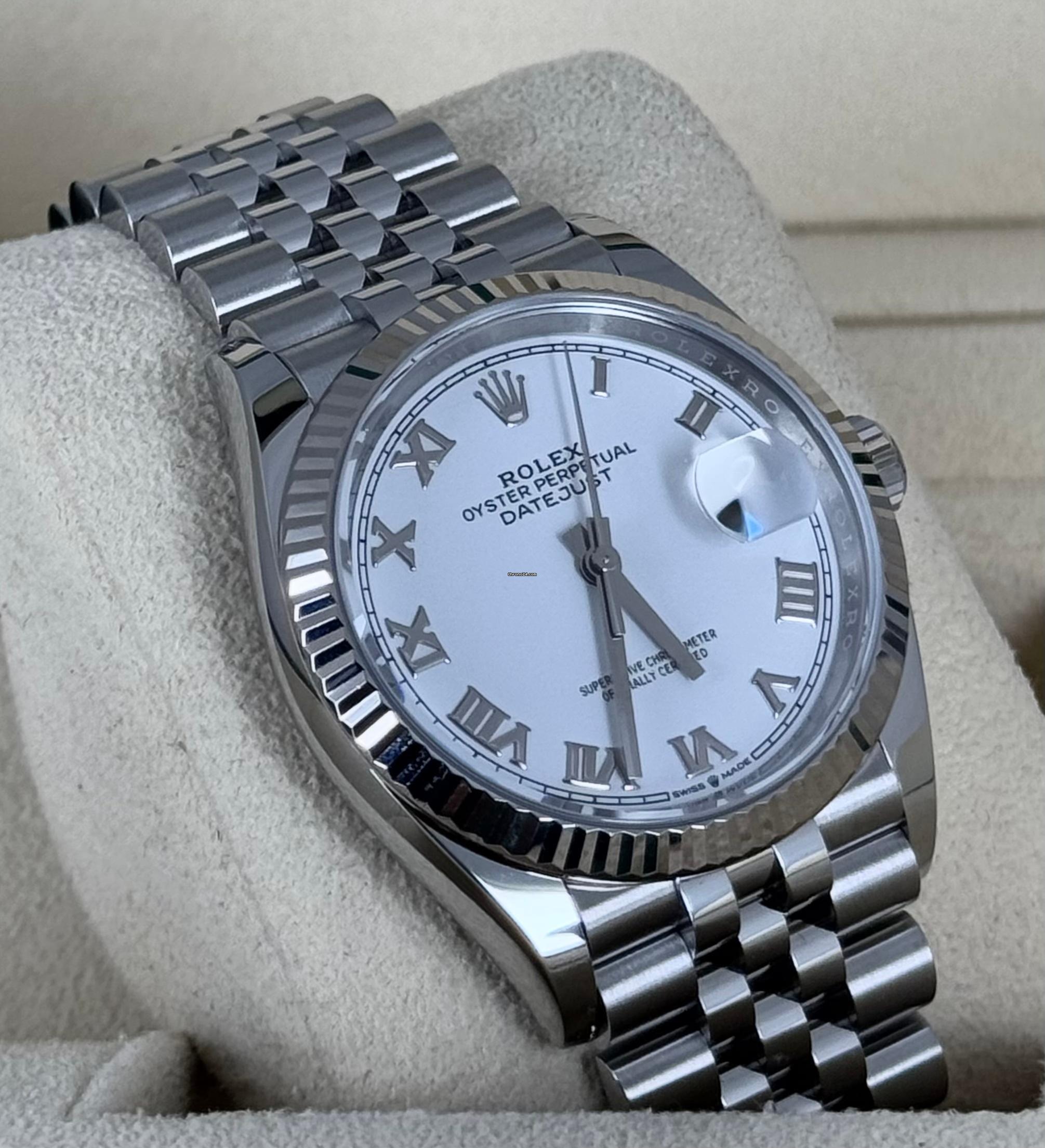 Rolex Datejust 36 mit 18K Weißgoldlünette, Box & Papiere, 2021, wie neu