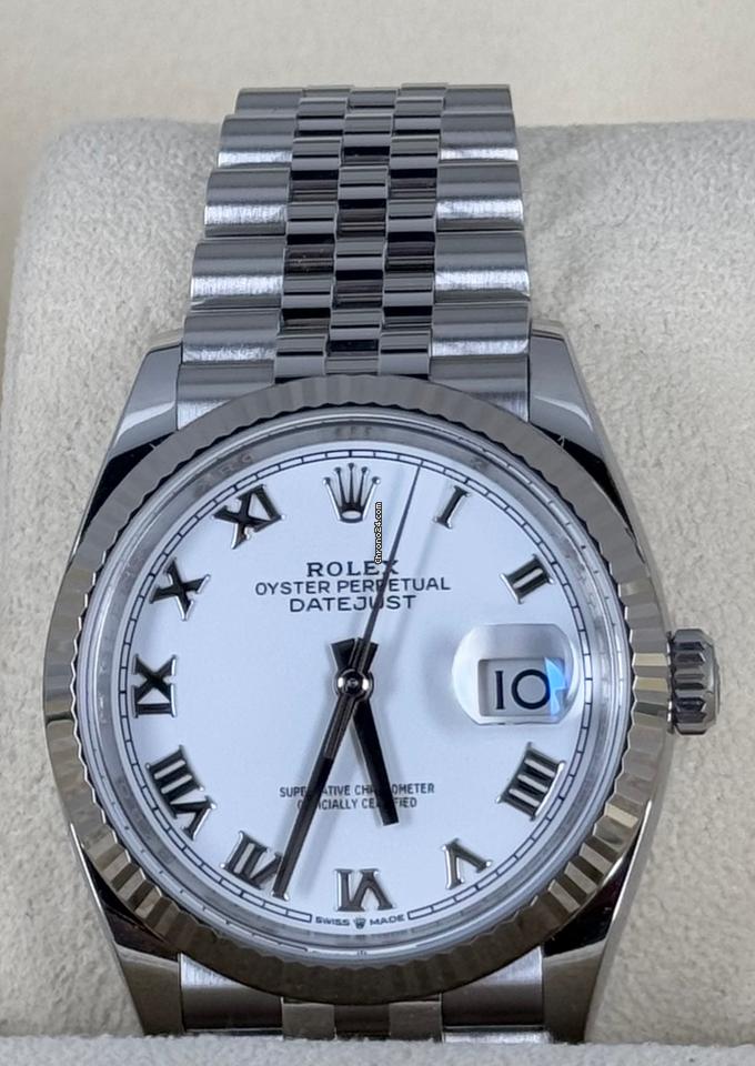 Rolex Datejust 36 mit 18K Weißgoldlünette, Box & Papiere, 2021, wie neu