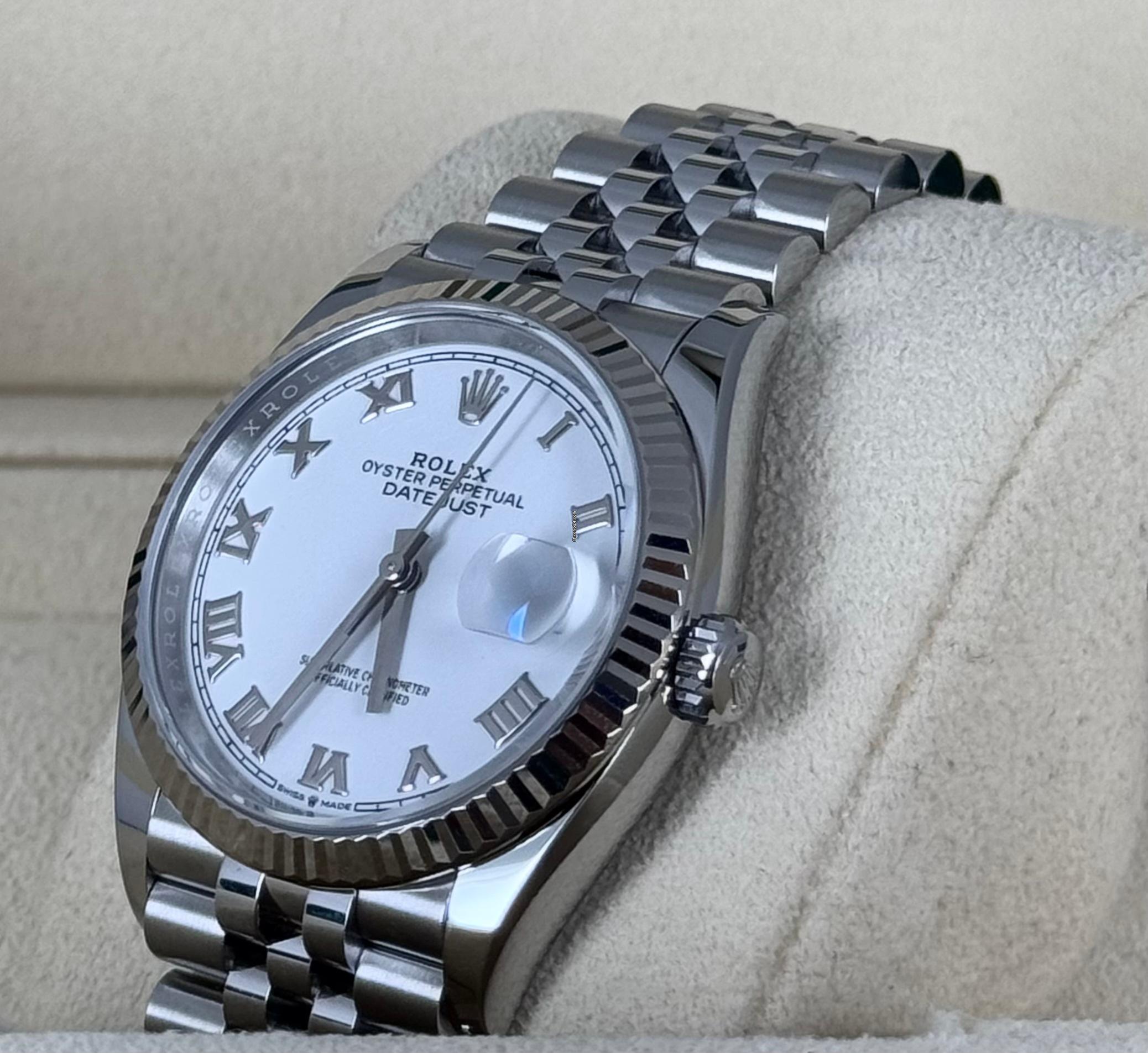 Rolex Datejust 36 mit 18K Weißgoldlünette, Box & Papiere, 2021, wie neu