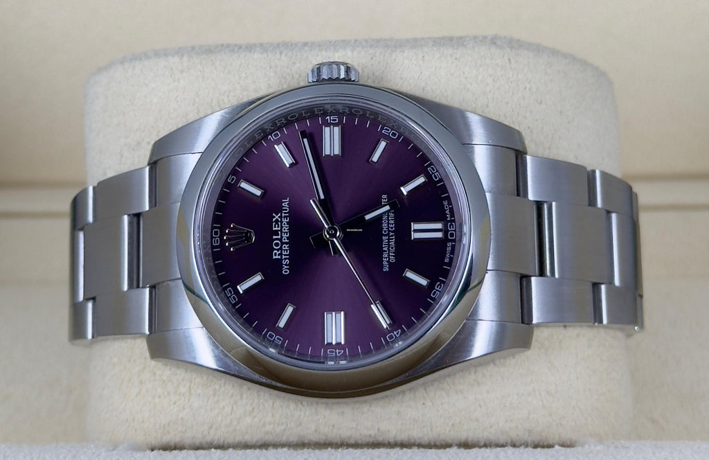Rolex Oyster Perpetual 36 zertifiziertes „Grape“-Zifferblatt, Box & Papiere, wie neu