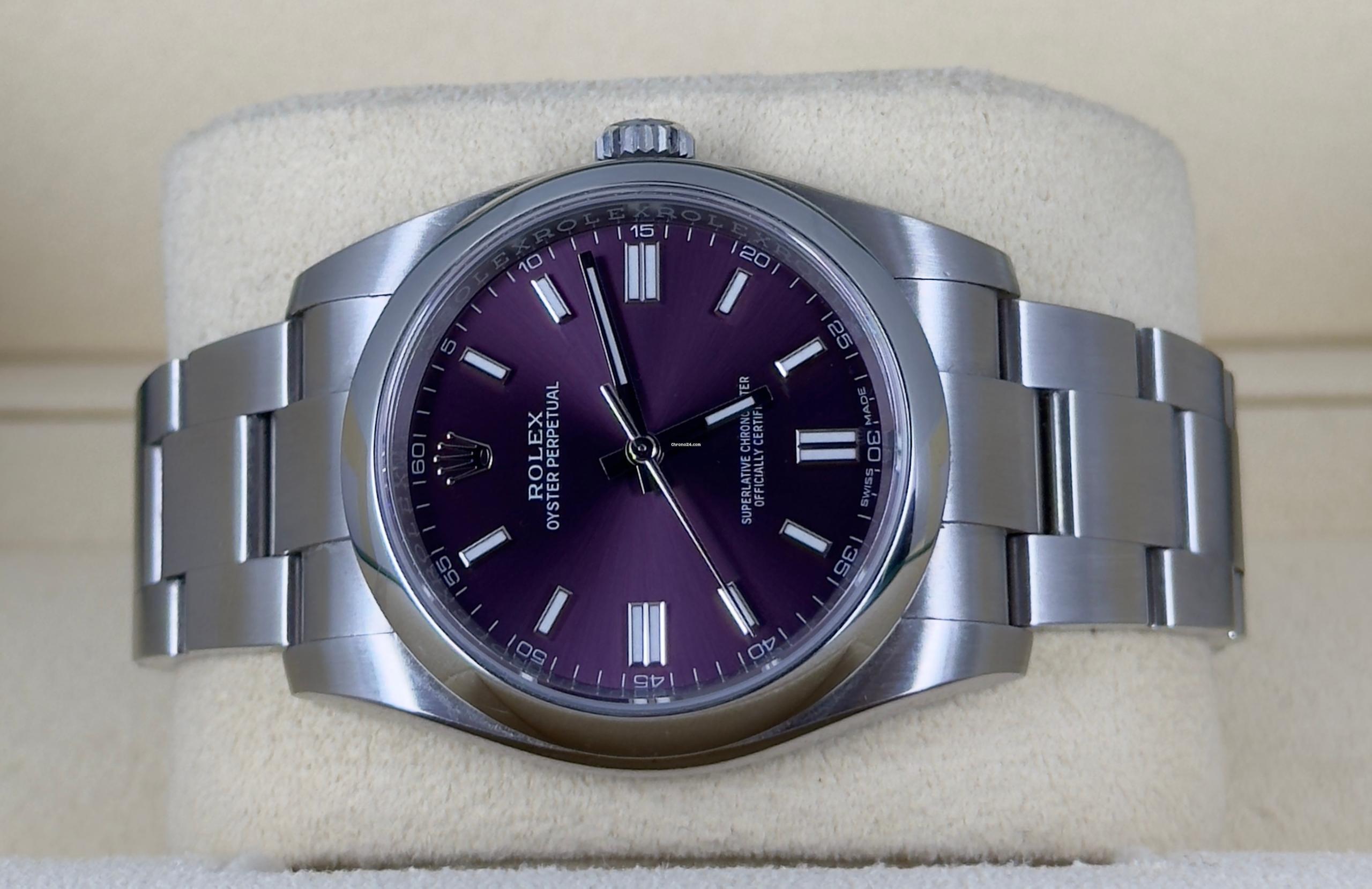 Rolex Oyster Perpetual 36 zertifiziertes „Grape“-Zifferblatt, Box & Papiere, wie neu