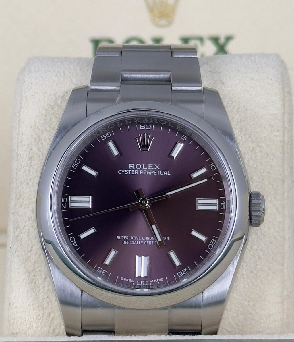 Rolex Oyster Perpetual 36 zertifiziertes „Grape“-Zifferblatt, Box & Papiere, wie neu