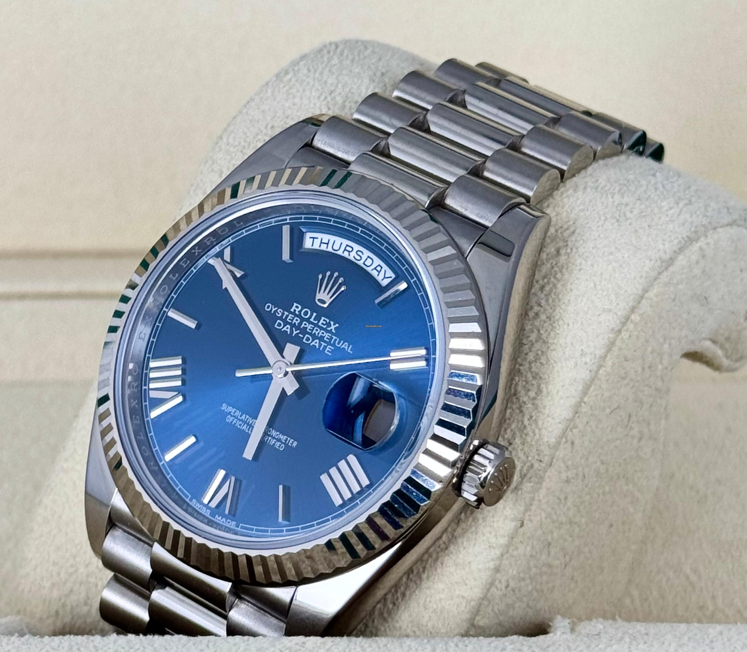 Rolex Day-Date 40 blaues Zifferblatt, 2019, Komplettset, EU-Papiere