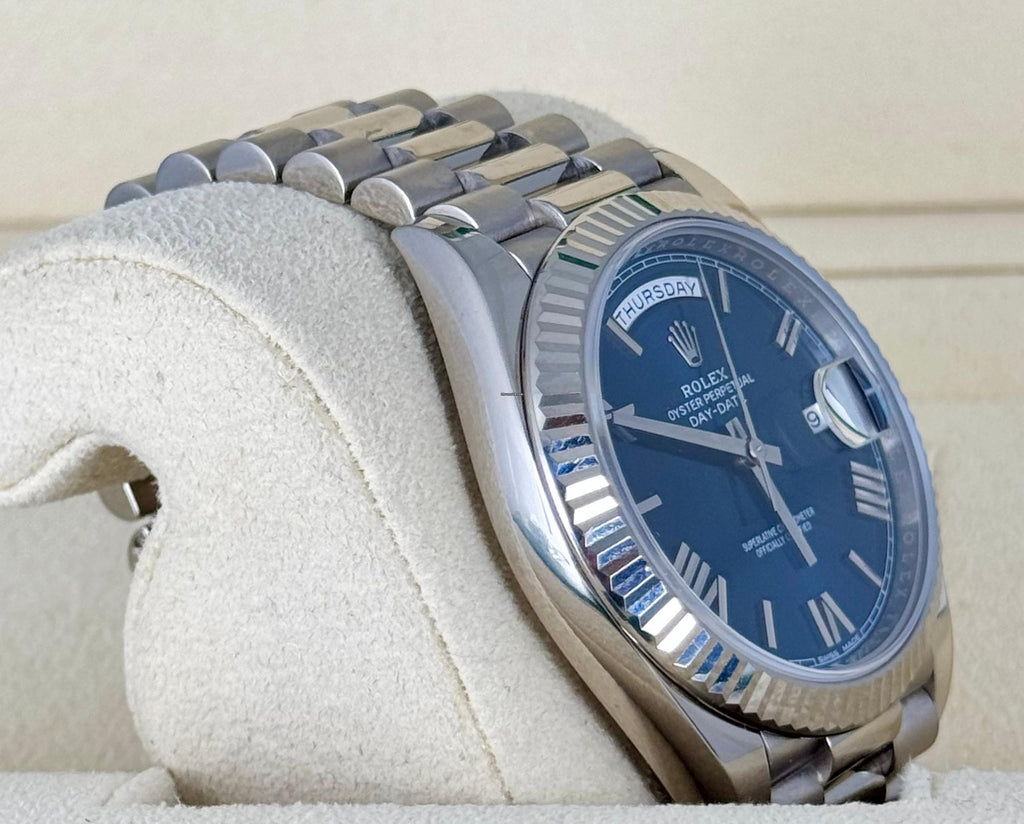 Rolex Day-Date 40 blaues Zifferblatt, 2019, Komplettset, EU-Papiere
