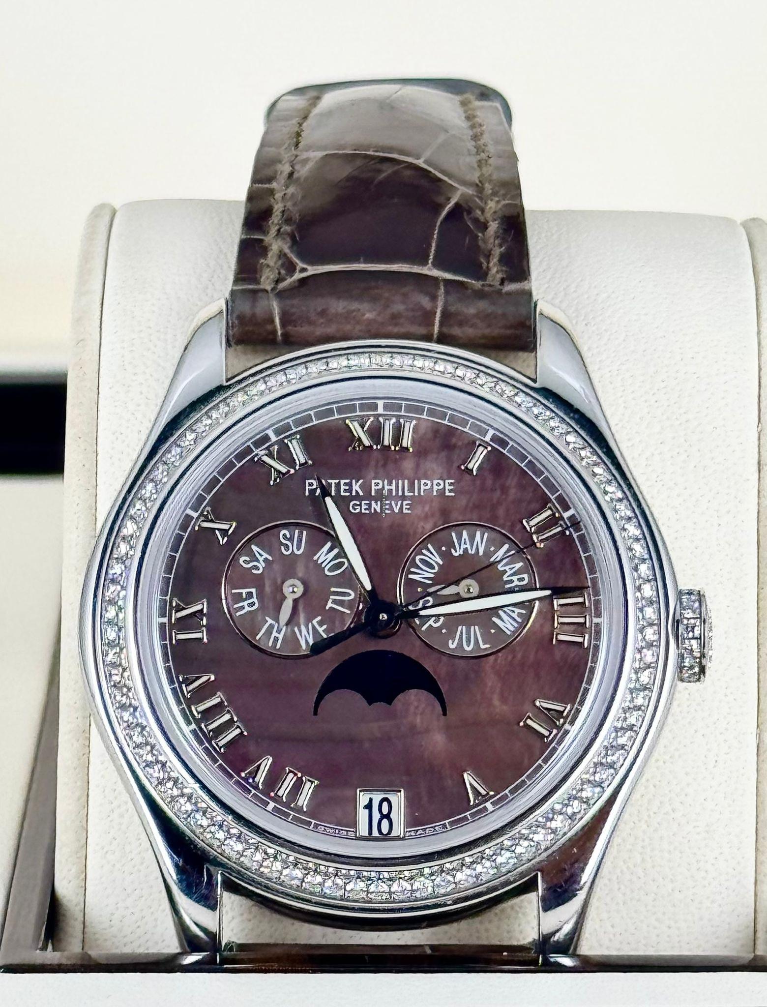 Patek Philippe Annual Calendar Komplikationen Jahreskalender Werksdiamanten Perlmutt-Zifferblatt Box und Papiere