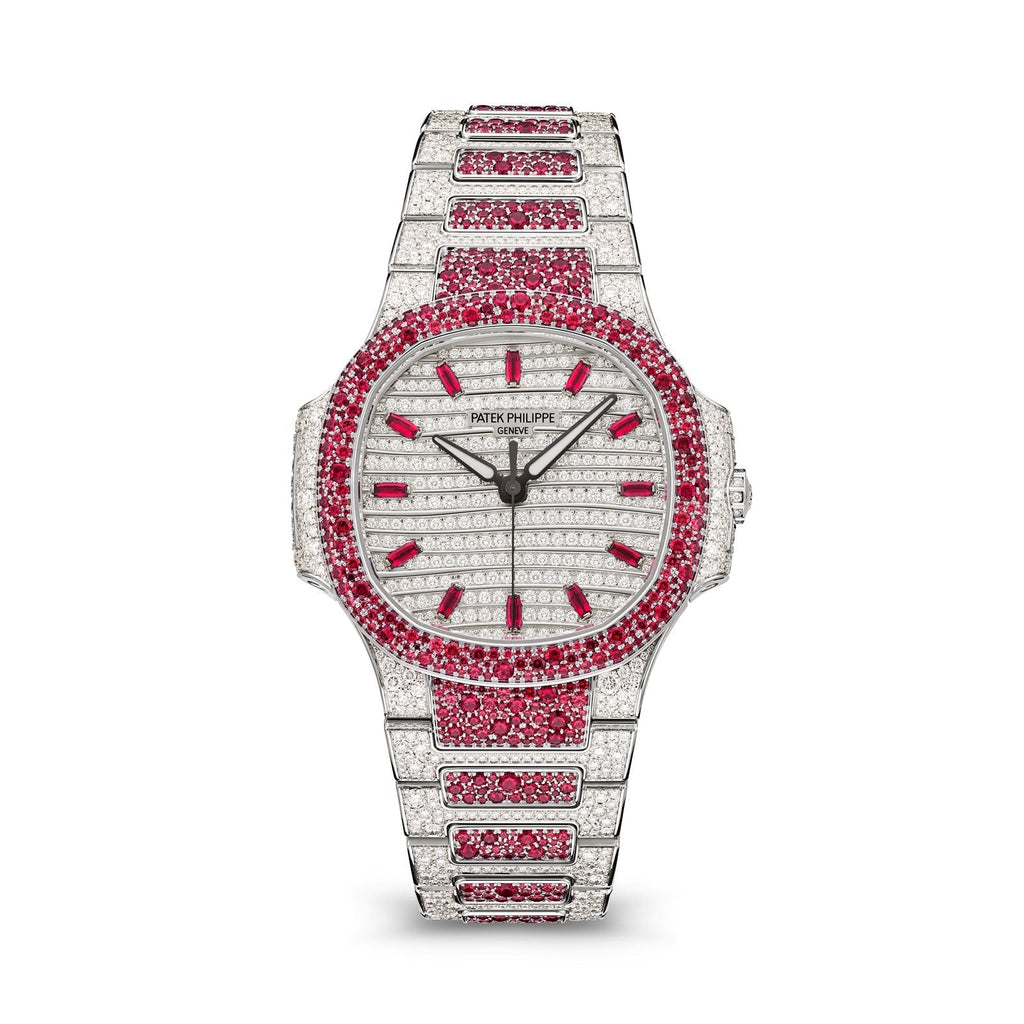 Nautilus Haute Joaillerie mit roten Edelsteinen und vollständigem Diamantbesatz
