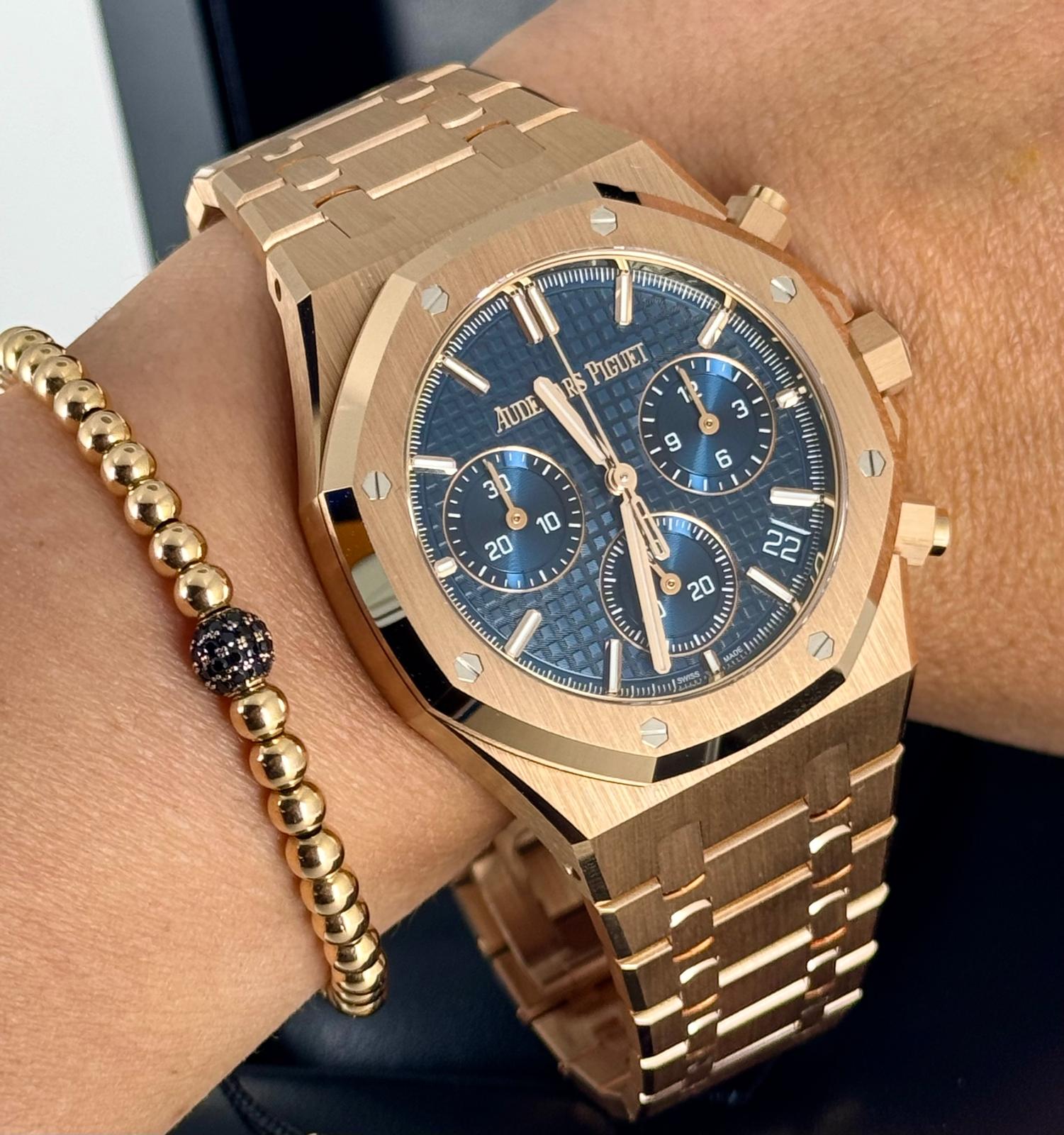 Audemars Piguet Royal Oak Chronograph Roségold 18k Blaues Zifferblatt Neu 2024