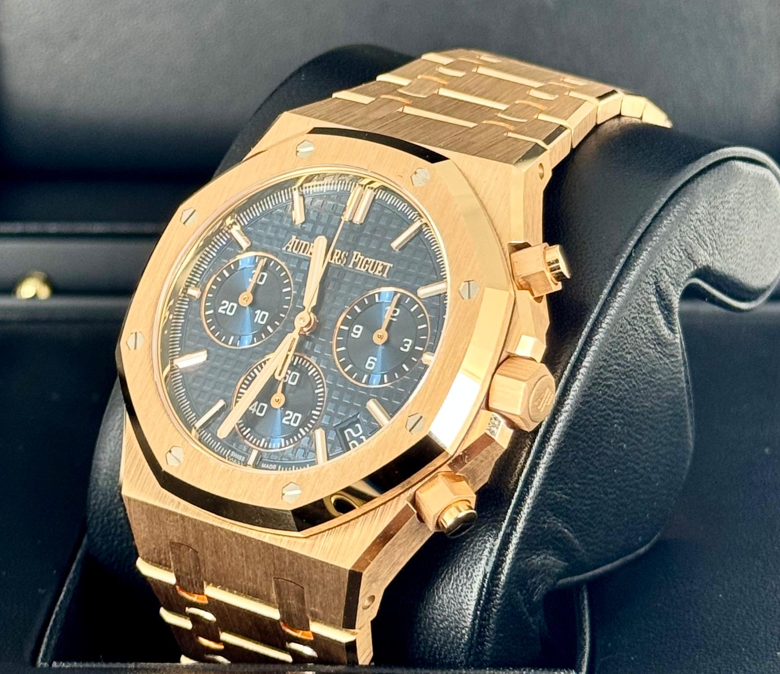 Audemars Piguet Royal Oak Chronograph Roségold 18k Blaues Zifferblatt Neu 2024