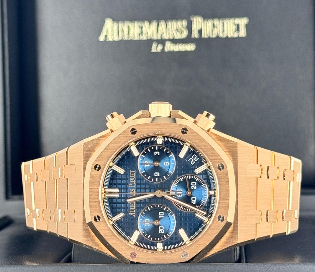 Audemars Piguet Royal Oak Chronograph Roségold 18k Blaues Zifferblatt Neu 2024