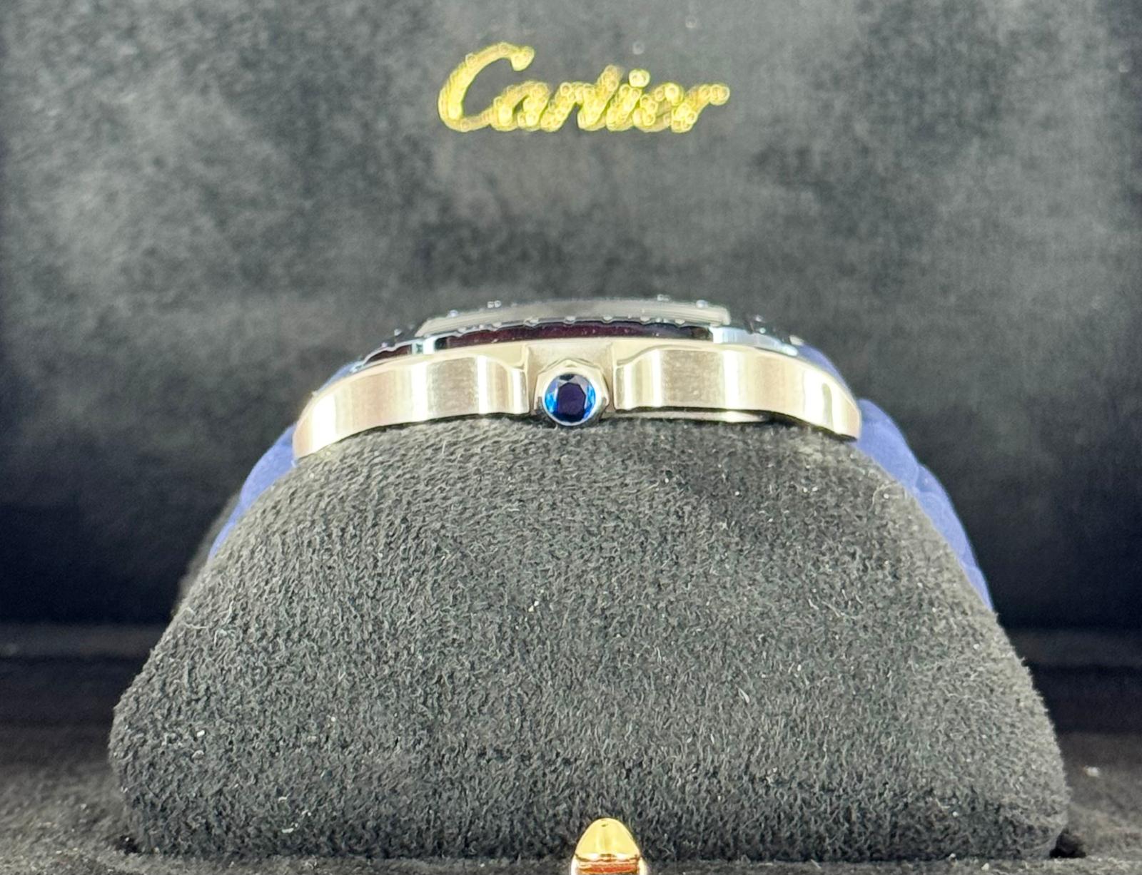 Santos de Cartier 11/2024 neu, großes Zifferblatt, blaue Keramiklünette