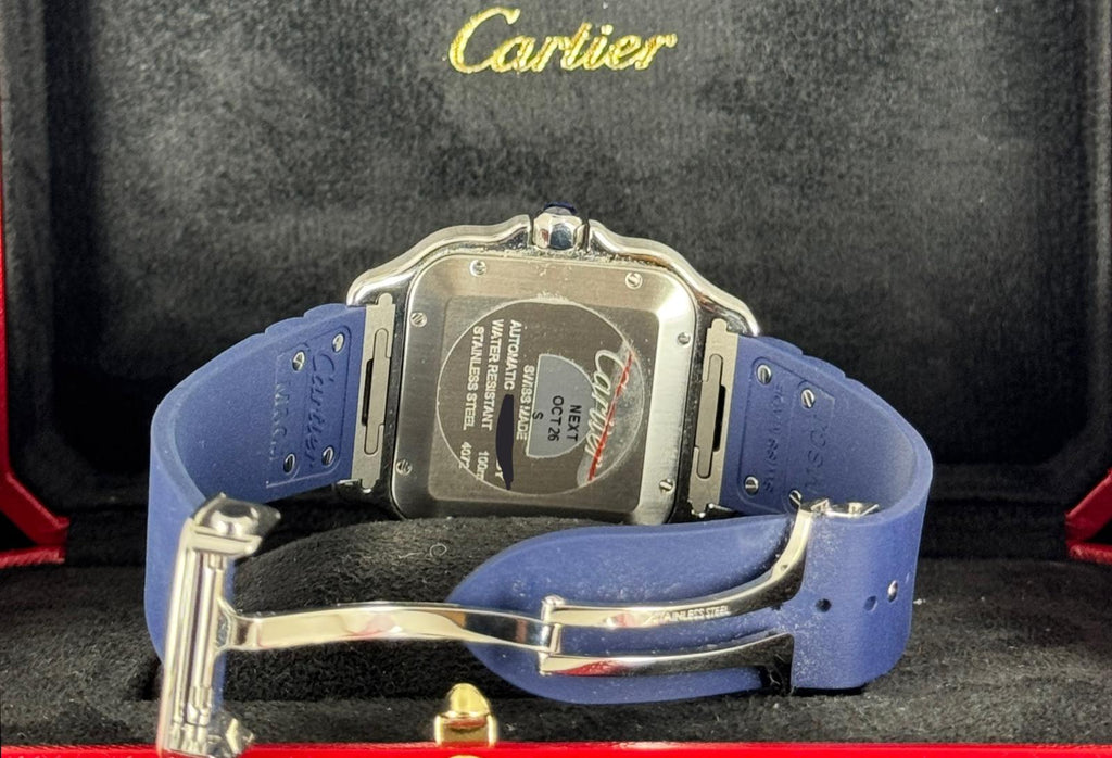 Santos de Cartier 11/2024 neu, großes Zifferblatt, blaue Keramiklünette