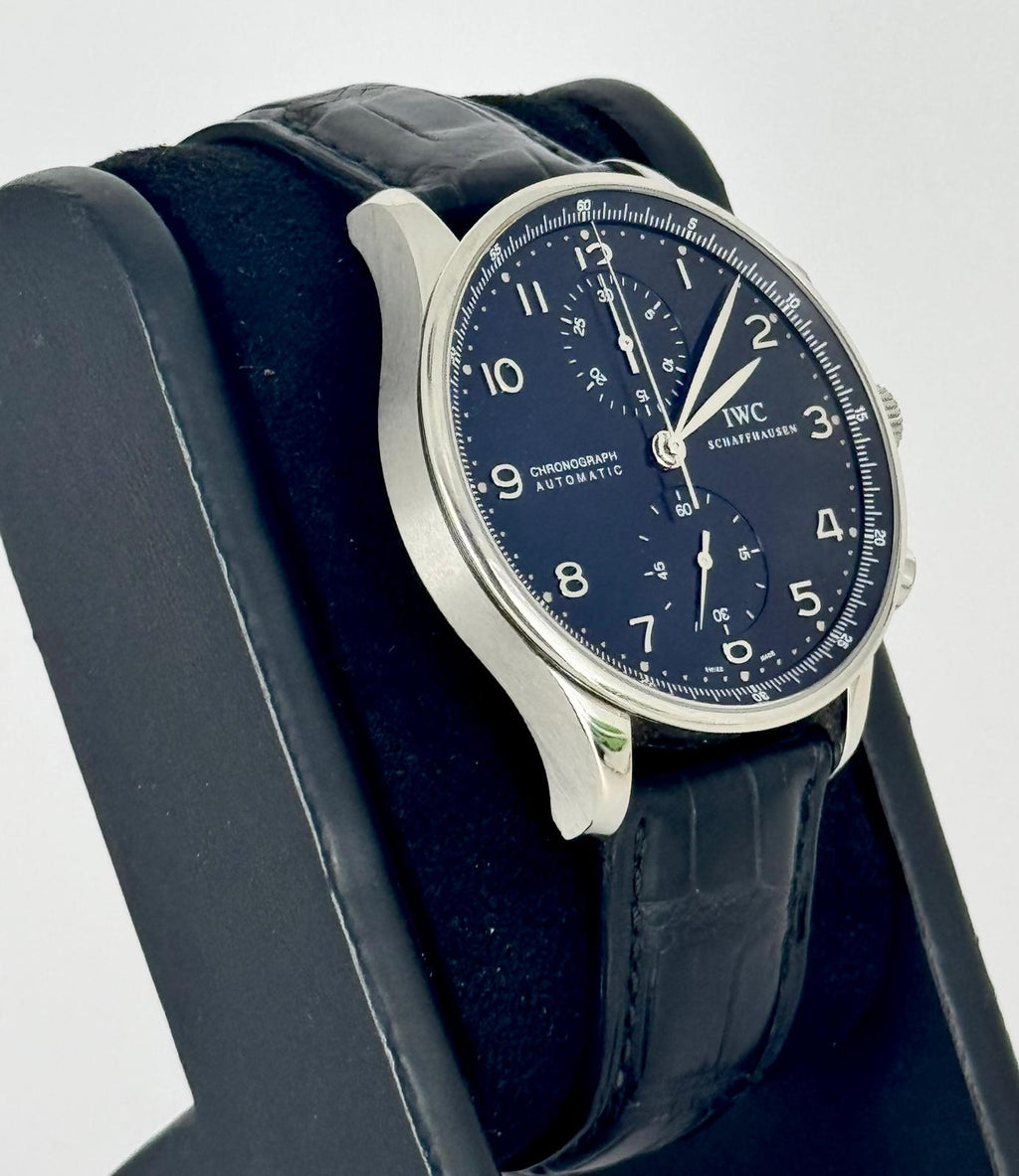 IWC Portuguese Chronograph mit Originalkarte Schwarzes Zifferblatt