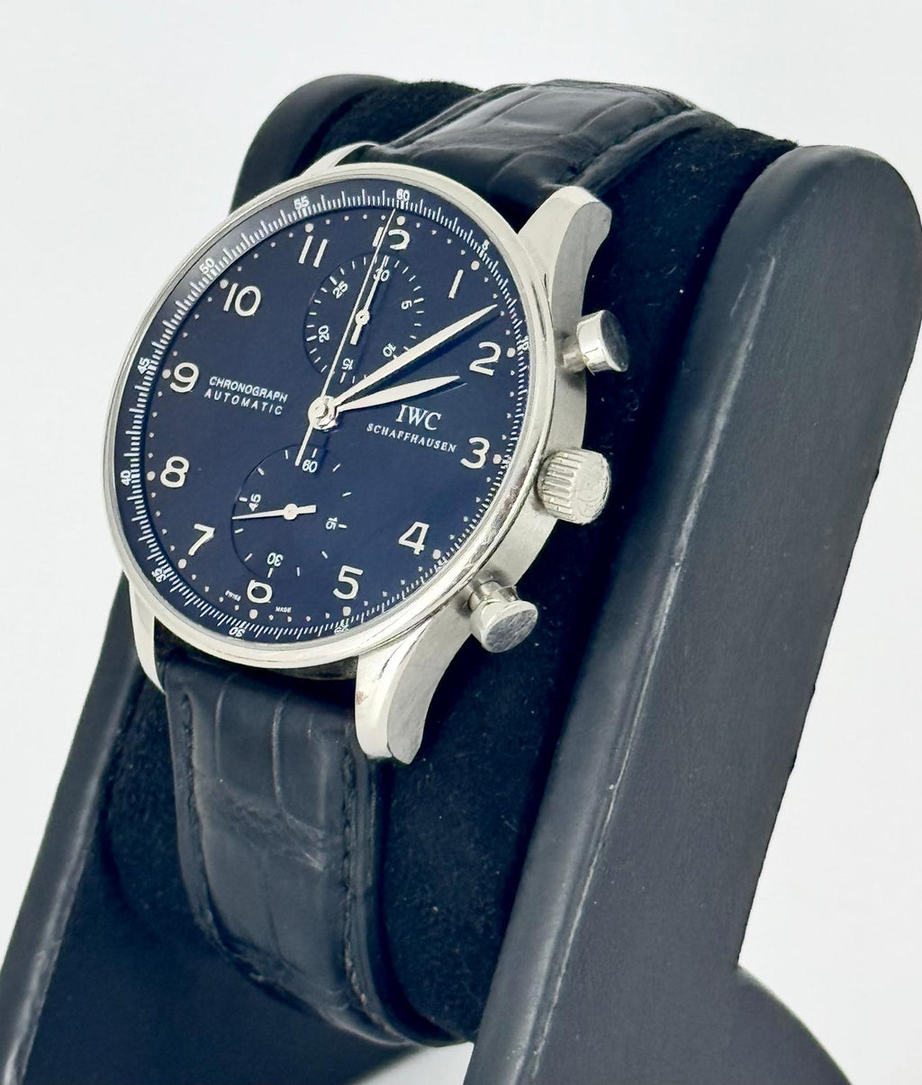 IWC Portuguese Chronograph mit Originalkarte Schwarzes Zifferblatt