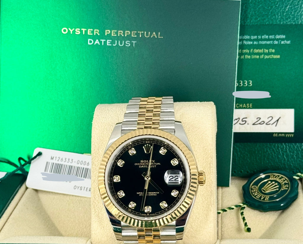 Datejust 41 Diamanten Schwarzes Zifferblatt Stahl und Gold 18K Wie neu