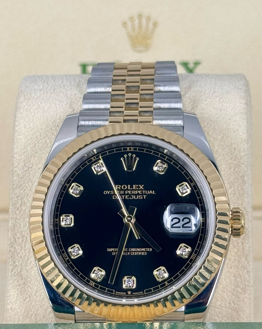 Datejust 41 Diamanten Schwarzes Zifferblatt Stahl und Gold 18K Wie neu