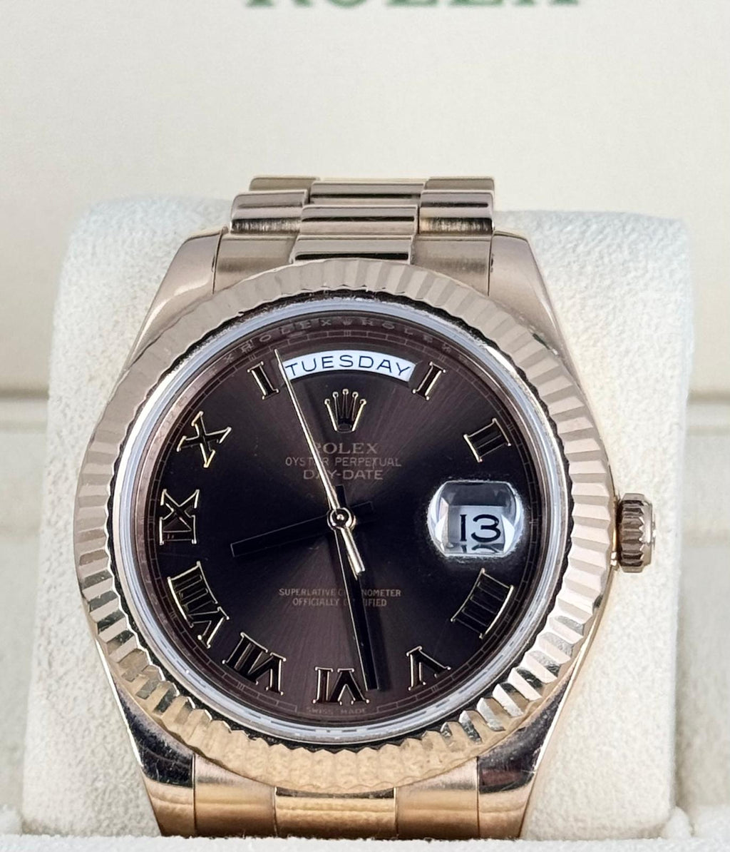 Rolex Day-Date II 41 mm Roségold Schokoladen-Zifferblatt 2015 Komplettset