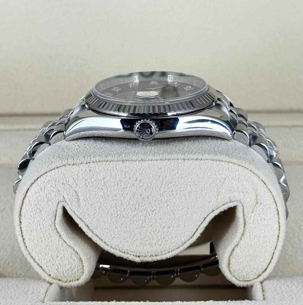 Rolex Datejust 36 Blaues Zifferblatt mit Diamanten am Jubilee-Armband Box und Papiere 2017 LC 100