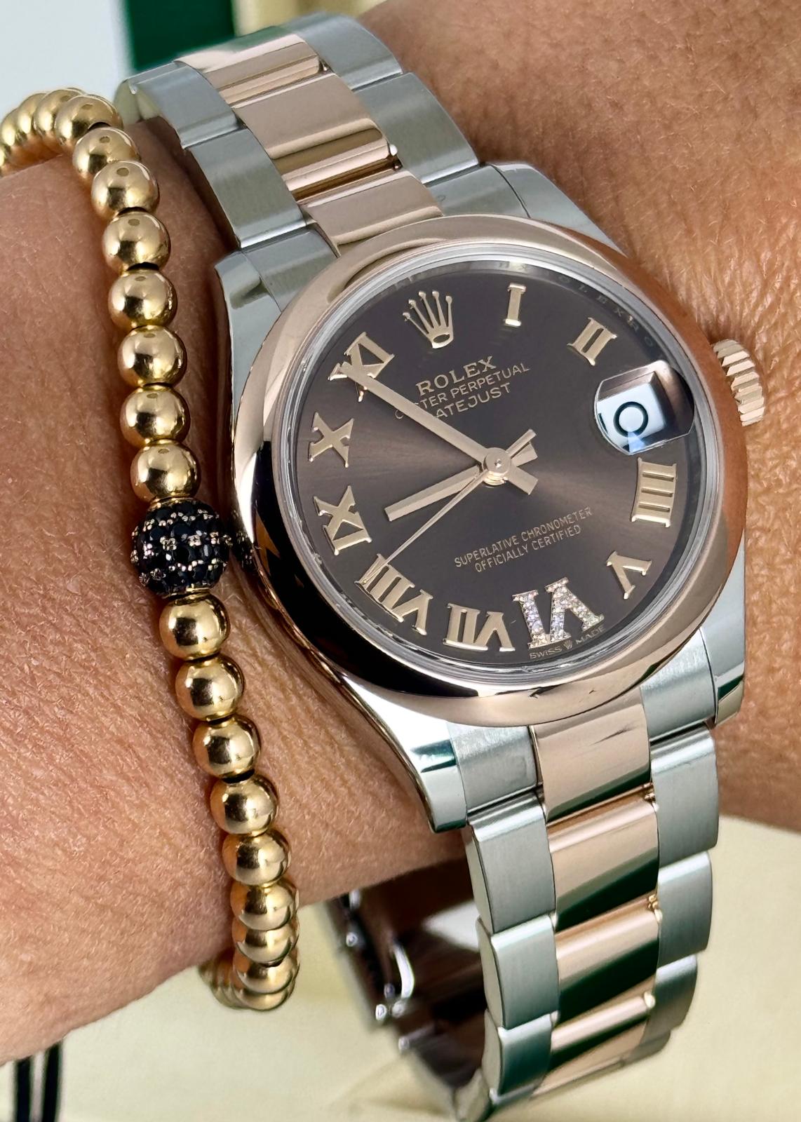 Rolex Datejust 31 mm 18K Roségold mit Schokoladen-Zifferblatt mit Diamanten