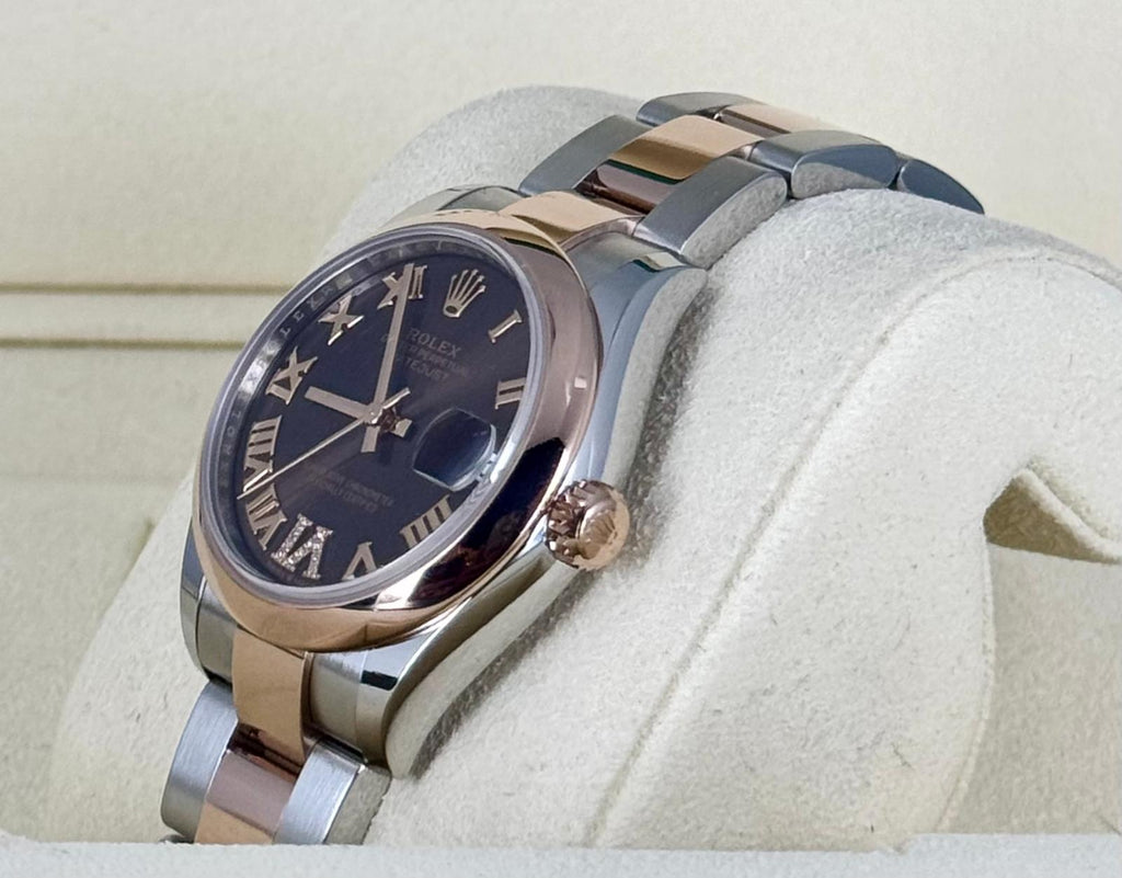 Rolex Datejust 31 mm 18K Roségold mit Schokoladen-Zifferblatt mit Diamanten