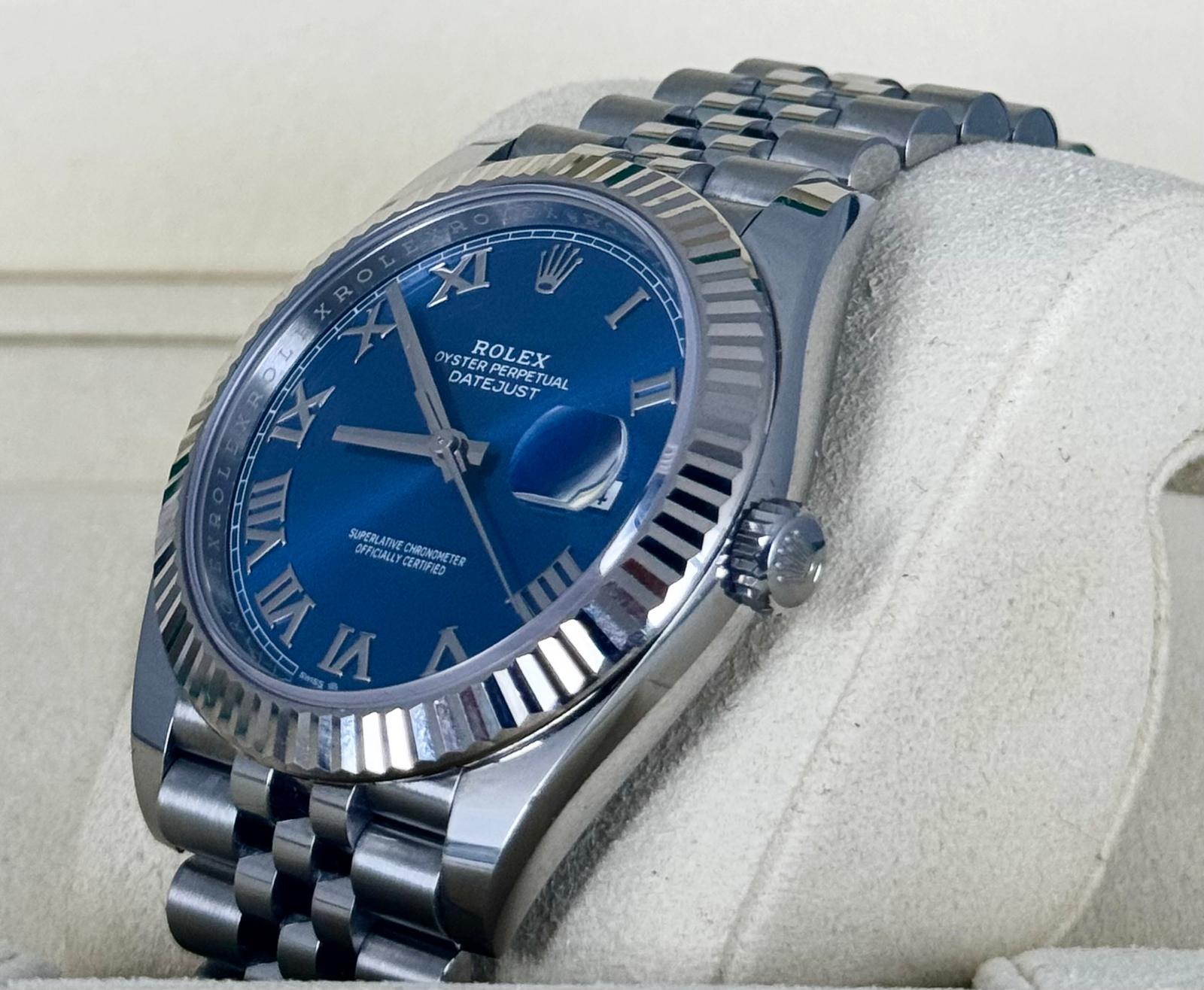 Rolex Datejust 41 Azzurblaues Zifferblatt 2021 Box und Papiere Jubilee-Armband