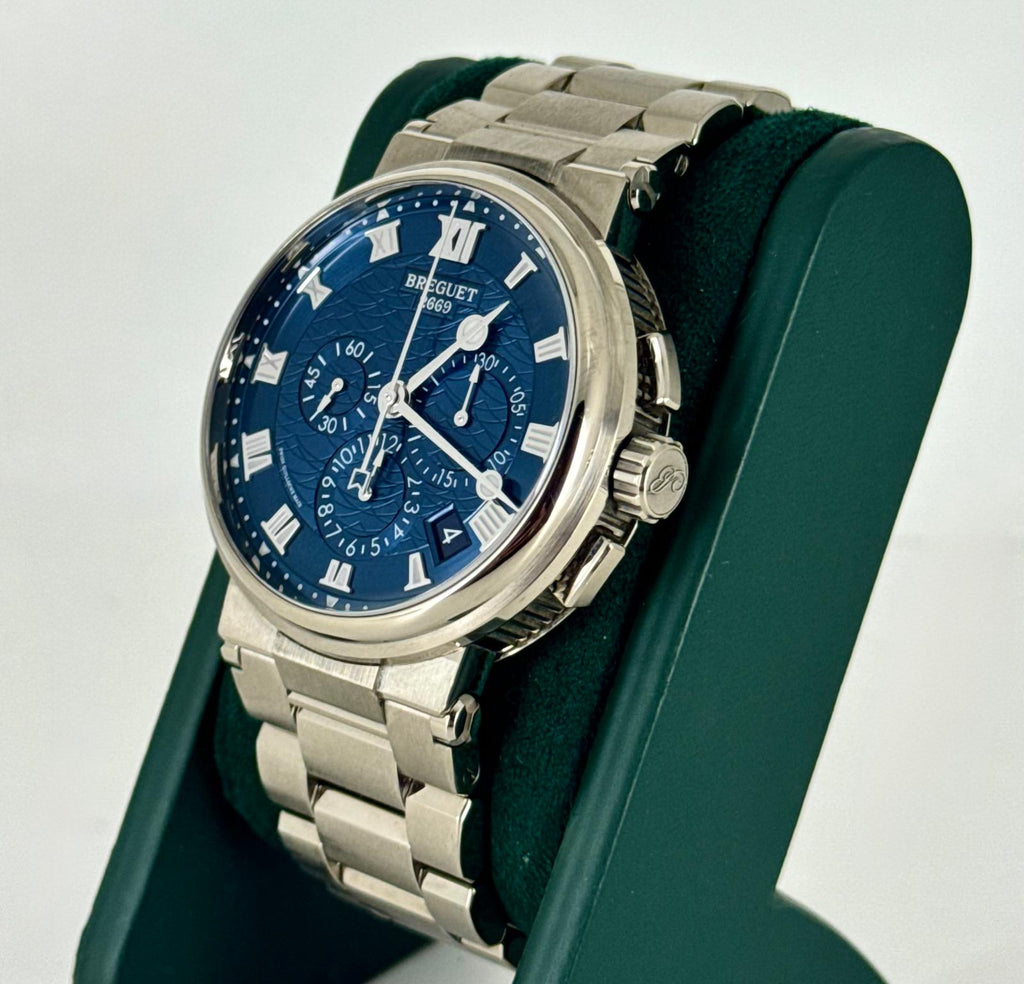 Breguet Marine Chronograph 5527 BB 18 K Weißgold Full Set 2022 nach Service BESTER PREIS WELTWEIT!