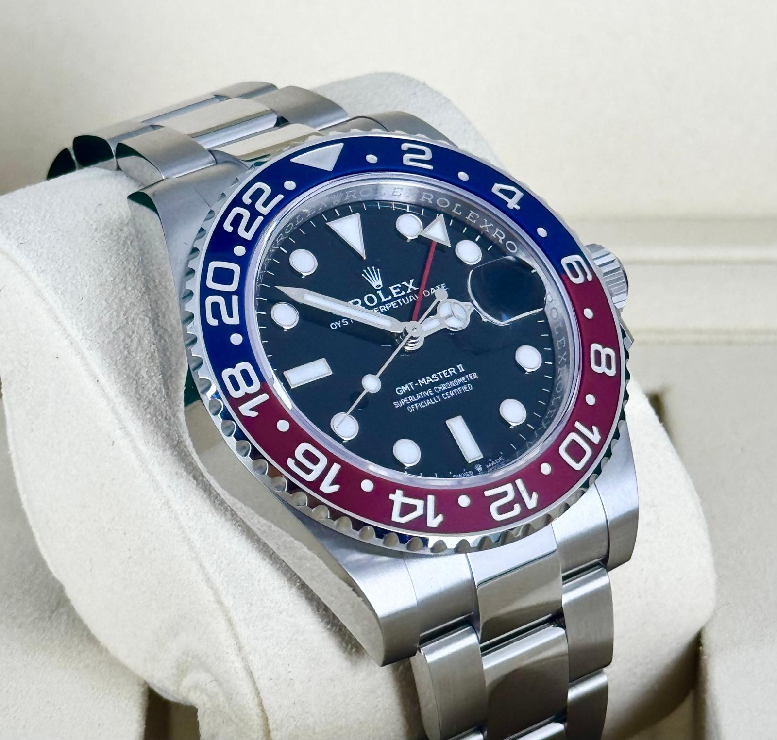 Rolex GMT-Master II Pepsi am Oyster-Band, Full Set, brandneu