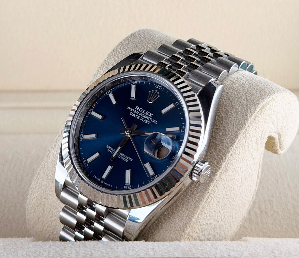 Rolex Datejust 41, blaues Zifferblatt, 2022, Komplettset, wie neu